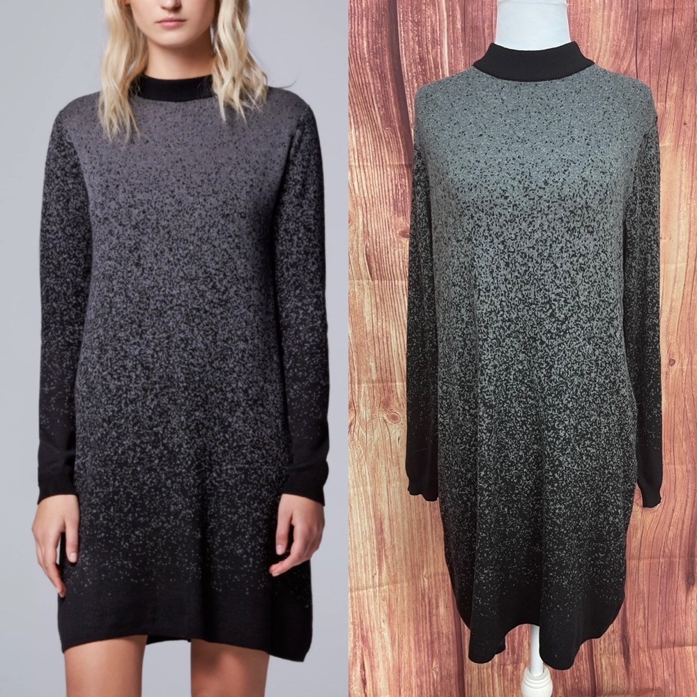 Simply Vera Verawang cotton unlined black ombré sweater dress style size L